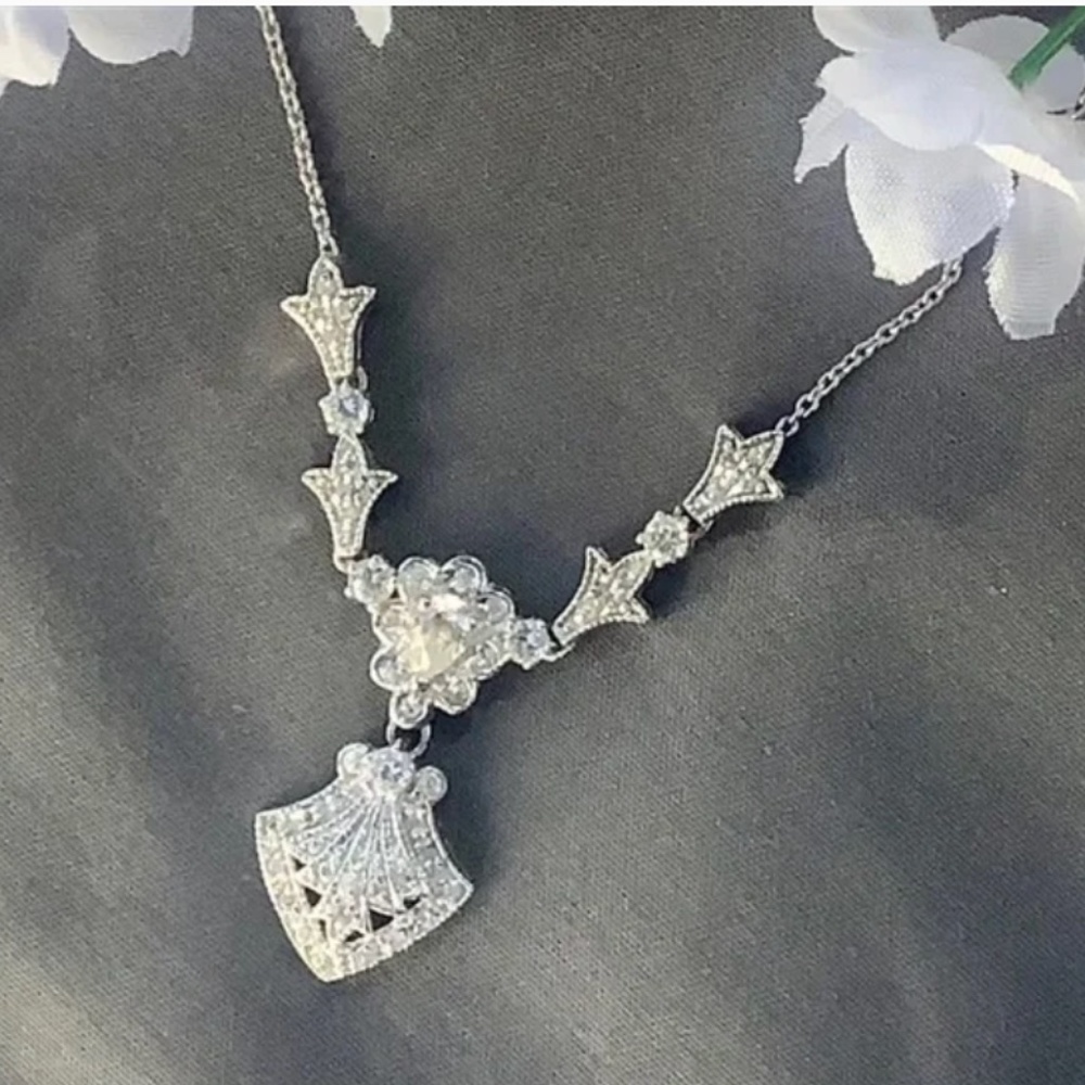 Beautiful Ornate Sterling Silver and CZ Necklace